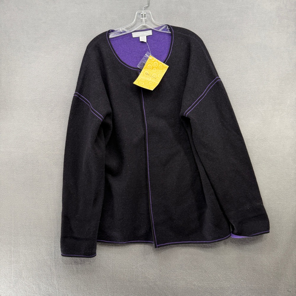 Modern Soul Reversible Wool Blend Cardigan Black Purple Open Front Large NEW